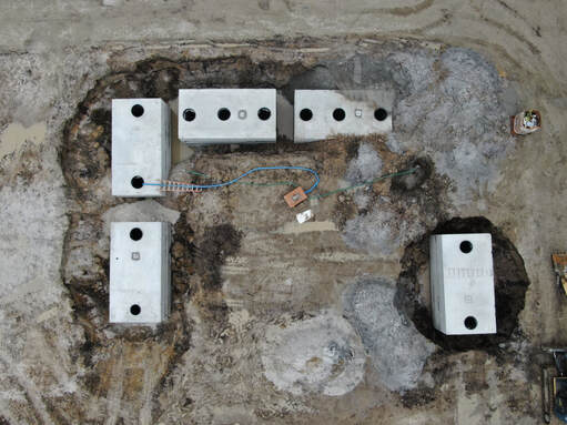 aerial Picture of 5 septic tanks.