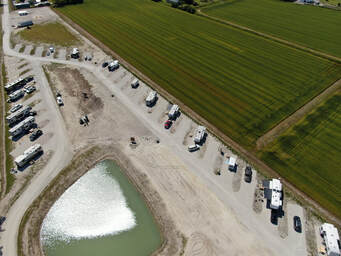 Picture of overhead of the campground. Middle section (pull throughs and pond sites will be available June 1, 2023)